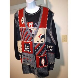 Blast Sweater Vest And Blouse 2‎ Pc Dogs Cats Friends Size 2X Needle & PatchWork